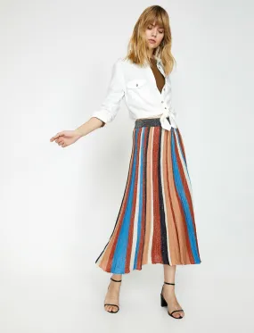 11862 Brown Colour Block Midi Skirt