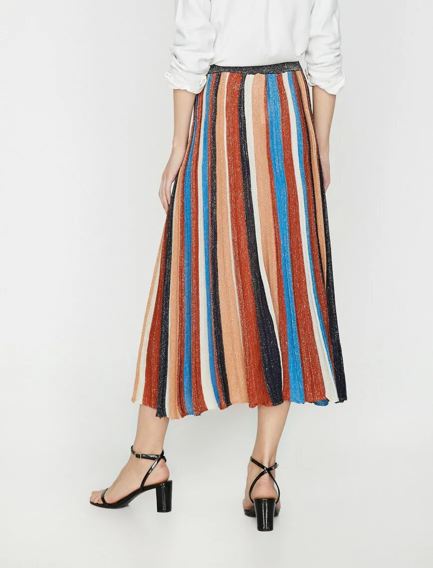 11862 Brown Colour Block Midi Skirt