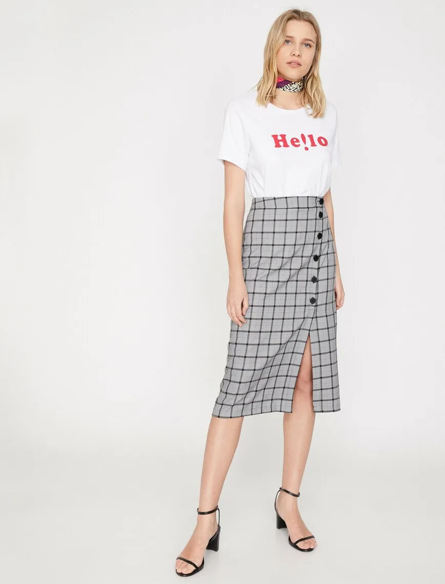 11888 Grey Check Midi Skirt