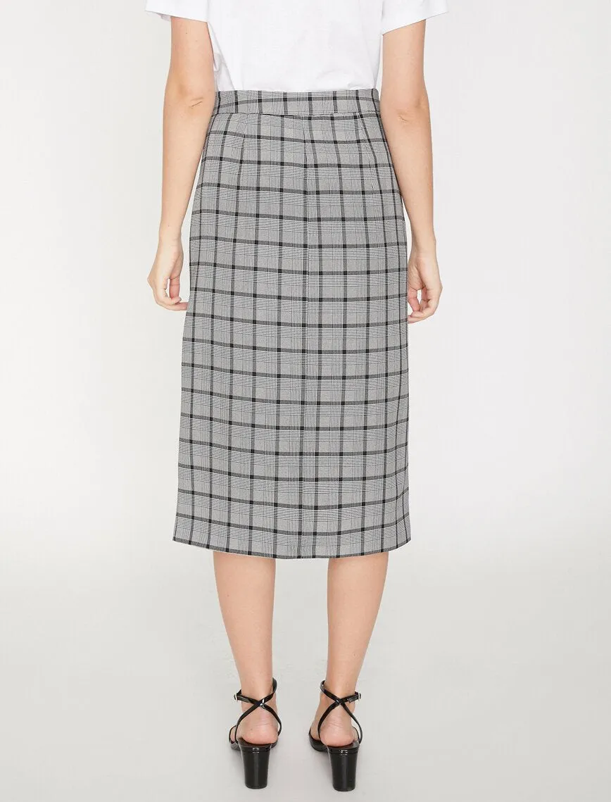 11888 Grey Check Midi Skirt
