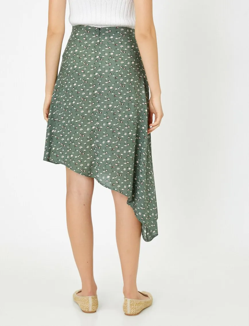 12082 Khaki Asymmetric Midi Skirt