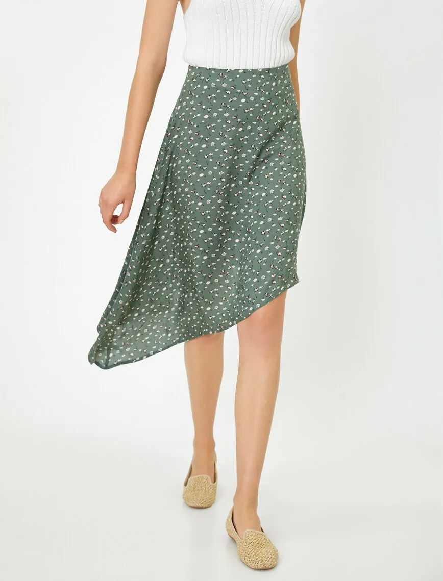 12082 Khaki Asymmetric Midi Skirt
