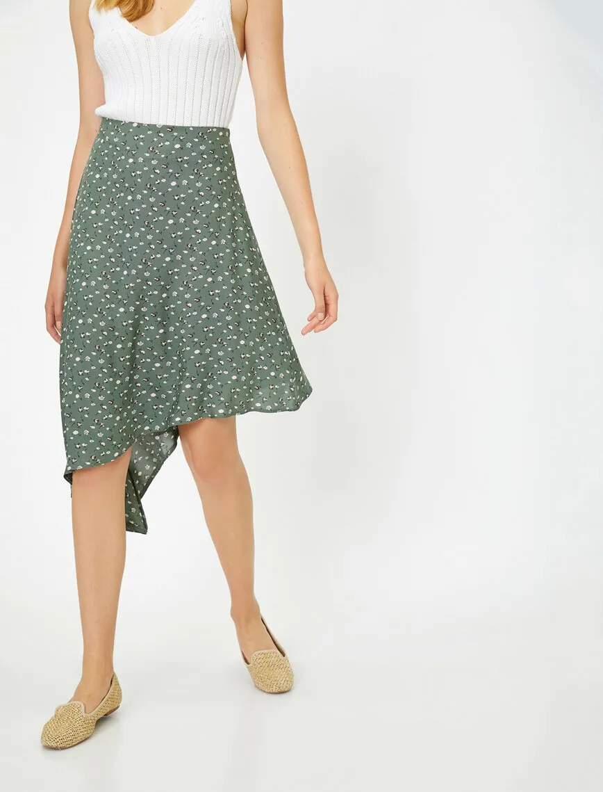 12082 Khaki Asymmetric Midi Skirt