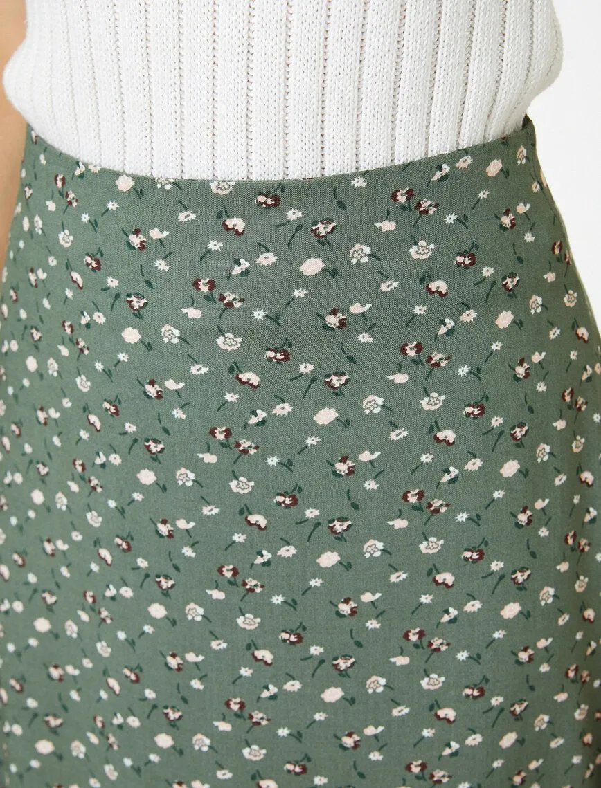 12082 Khaki Asymmetric Midi Skirt