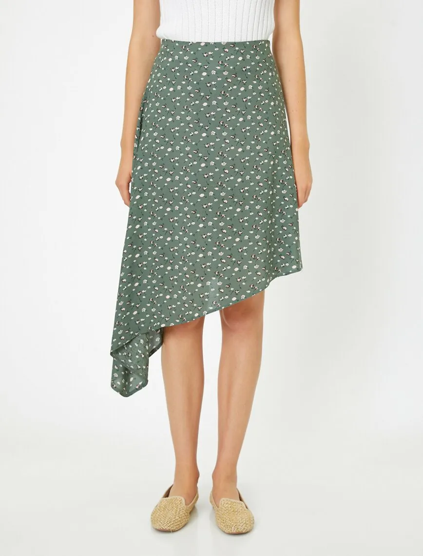 12082 Khaki Asymmetric Midi Skirt