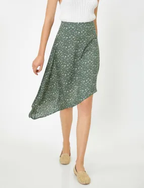 12082 Khaki Asymmetric Midi Skirt