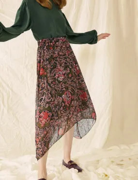 12176 Khaki Floral Midi Skirt