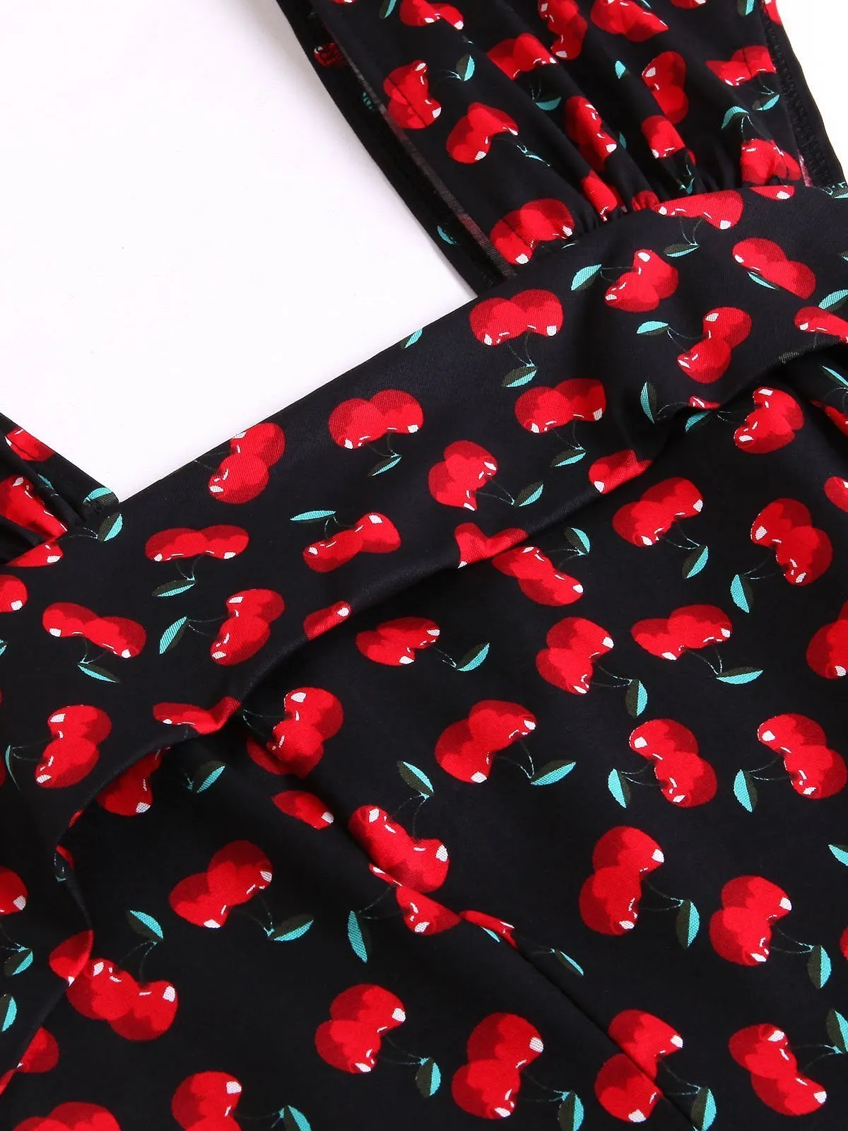 1950s Cherry Square Neck Swing Dress