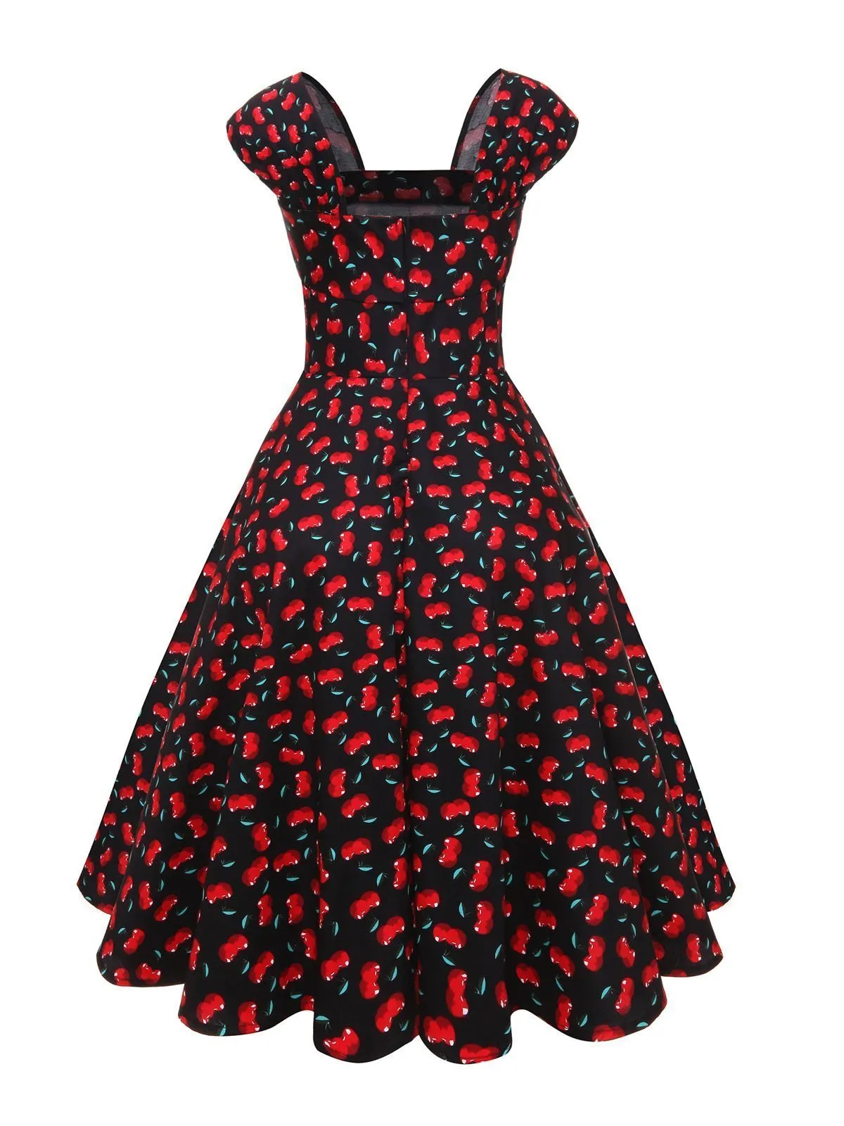 1950s Cherry Square Neck Swing Dress