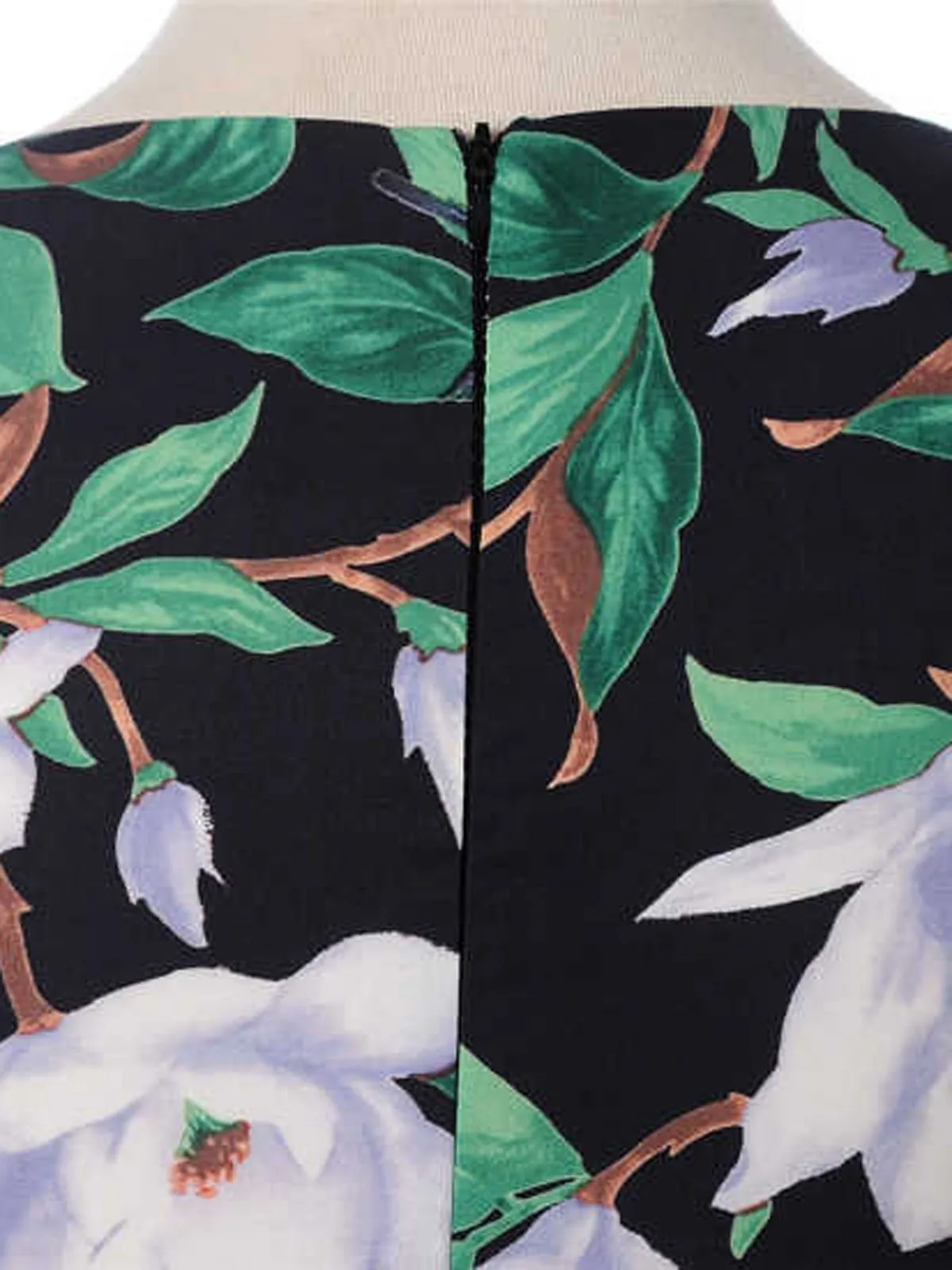 1950s Floral Leaf Bird Swing Dress