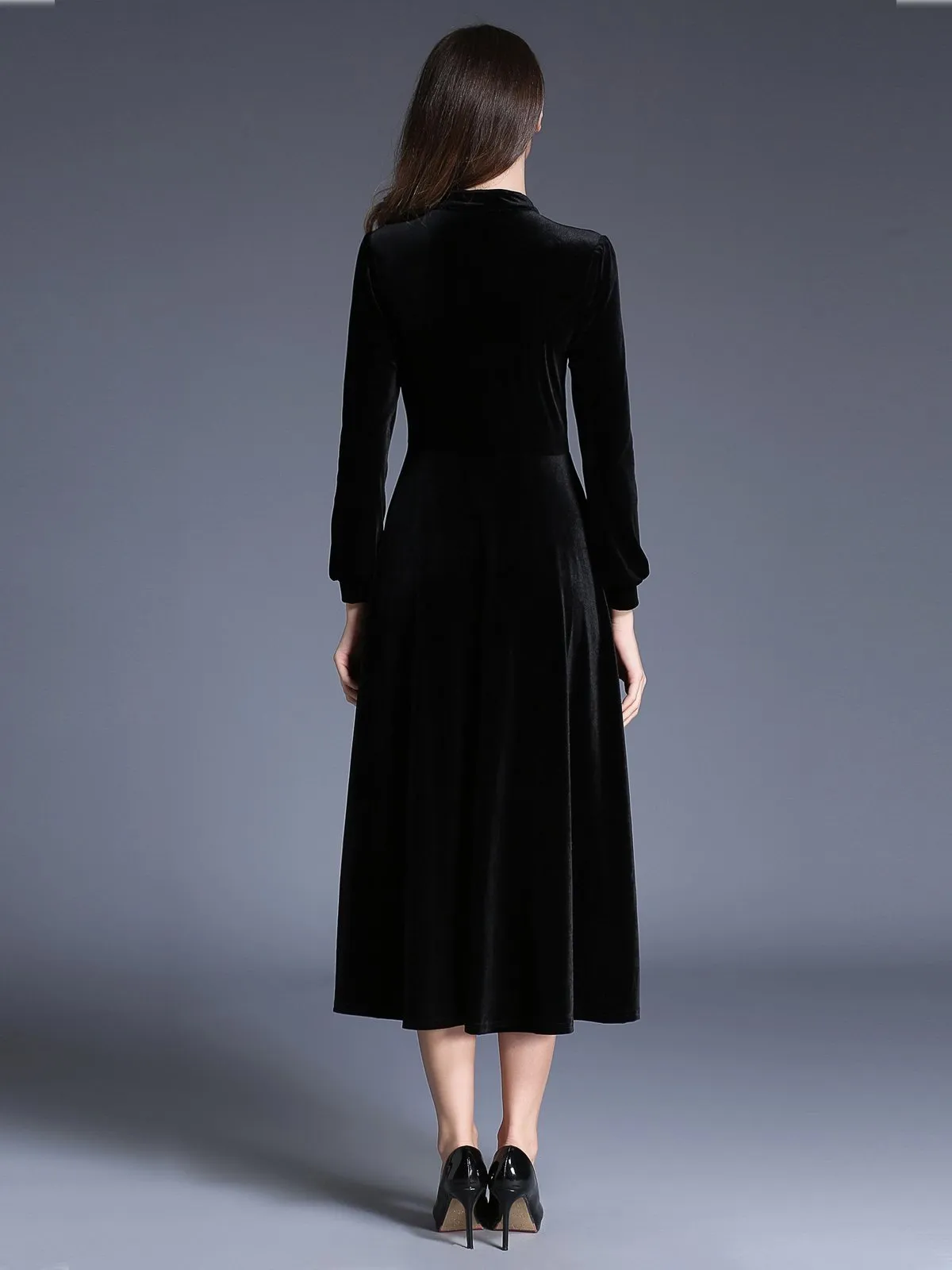 1950s Velvet Solid Pleated Dress