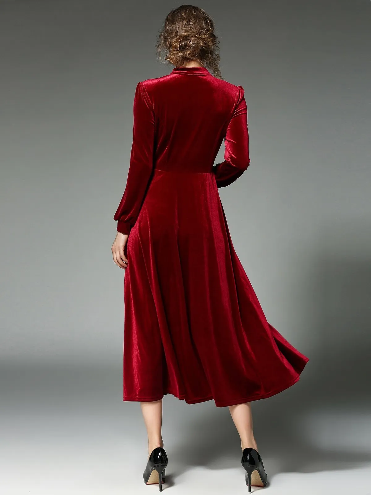1950s Velvet Solid Pleated Dress