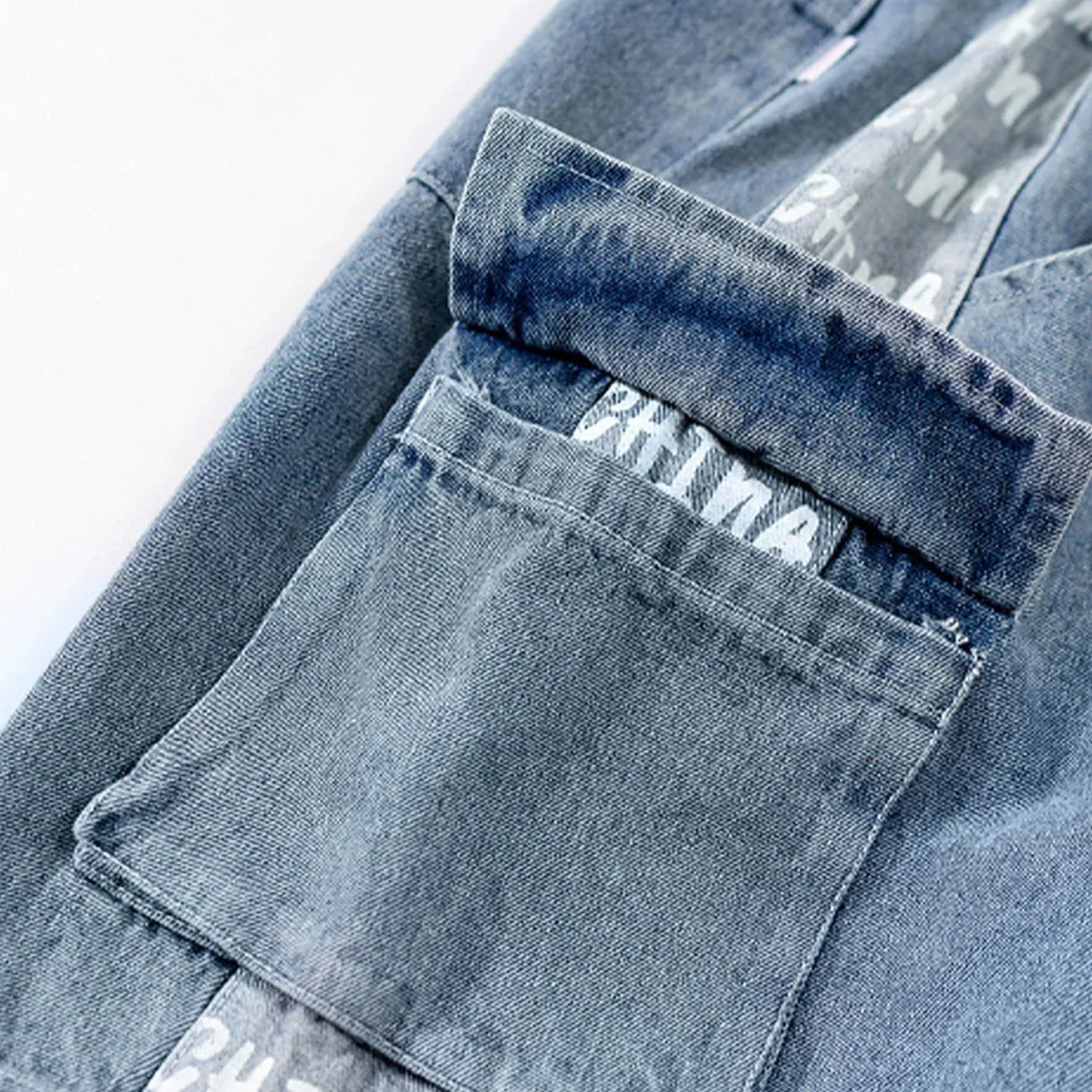 1984® - Vintage Stitching Pocket Letter Print Denim Shorts