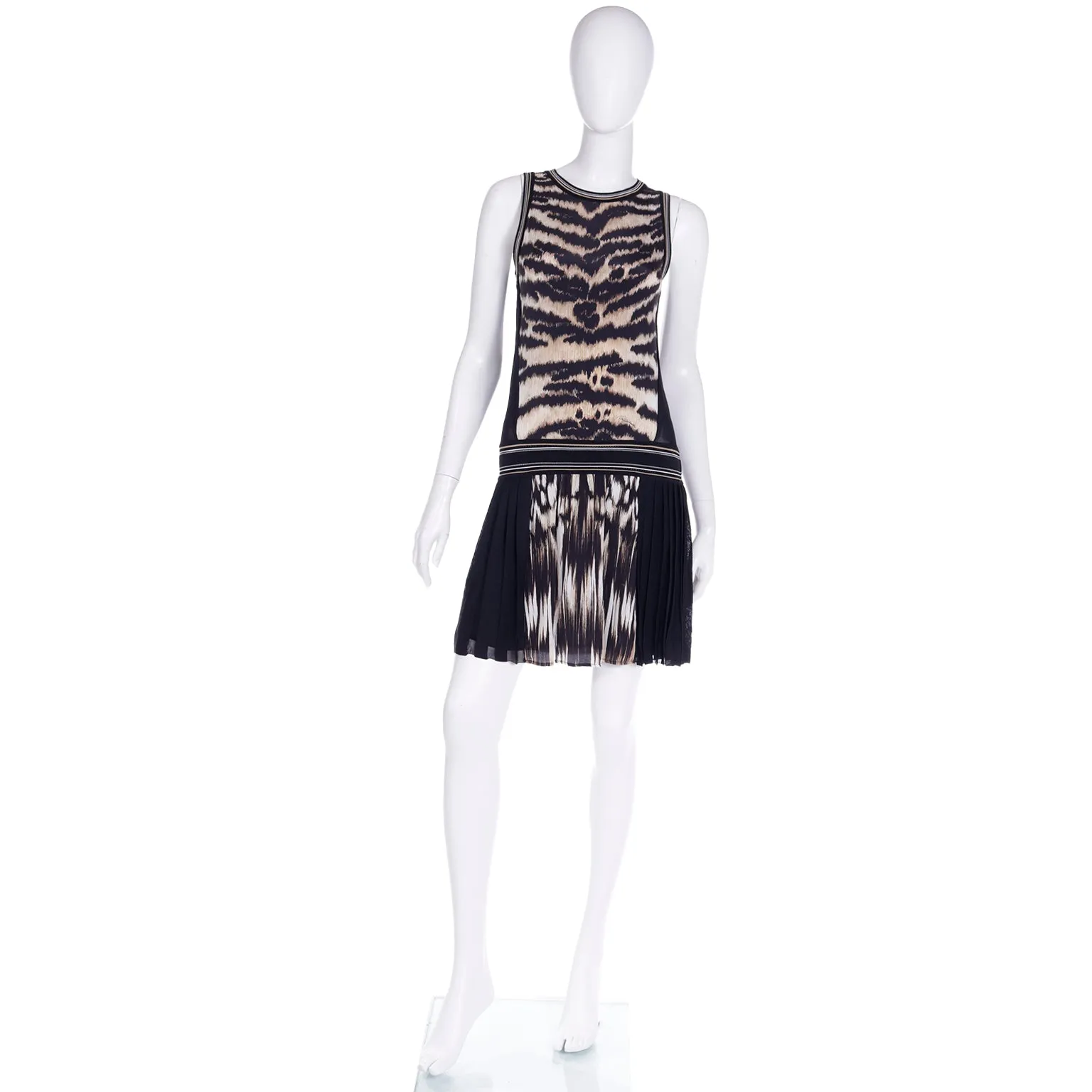 2000s Roberto Cavalli Silk Animal Print Tennis Style Drop Waist Dress