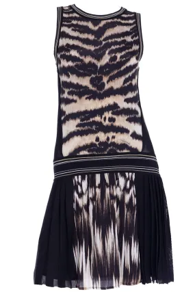 2000s Roberto Cavalli Silk Animal Print Tennis Style Drop Waist Dress