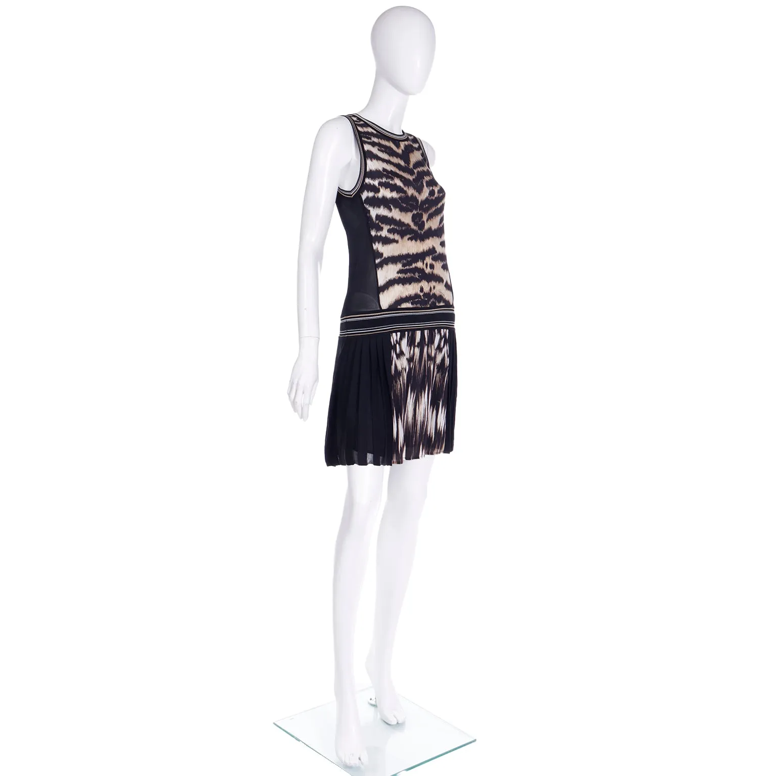 2000s Roberto Cavalli Silk Animal Print Tennis Style Drop Waist Dress