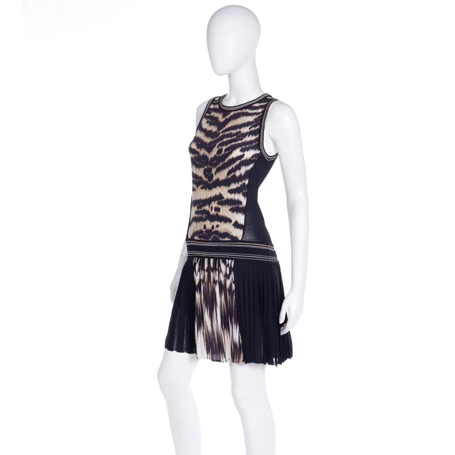 2000s Roberto Cavalli Silk Animal Print Tennis Style Drop Waist Dress