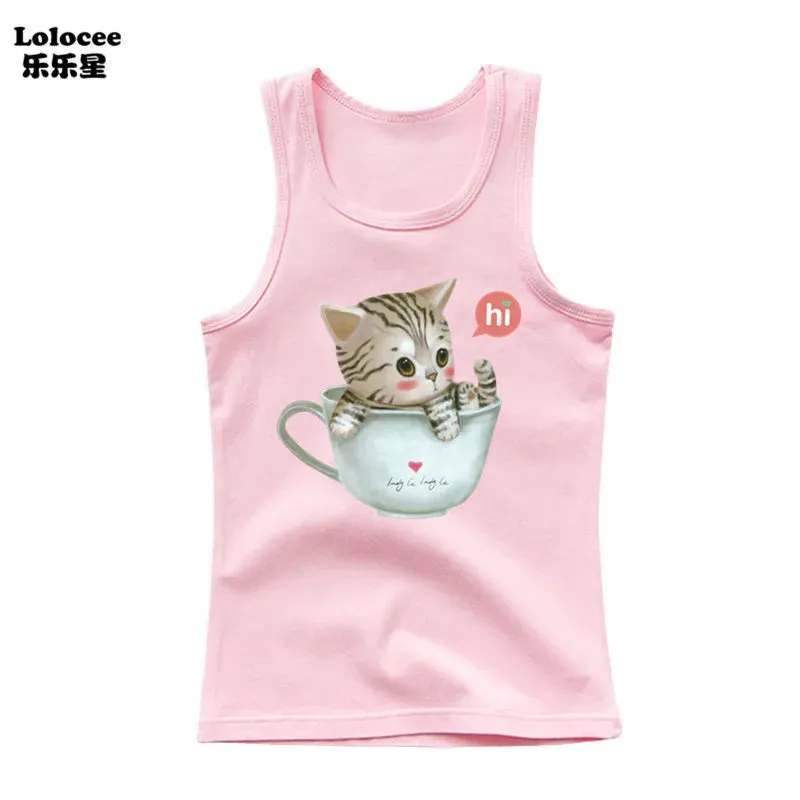 3-14years Girls Flower Unicorn Sleeveless T-shirt Kids Cartoon Singlet Children Cotton Tank Tops Summer Cute Undershirt