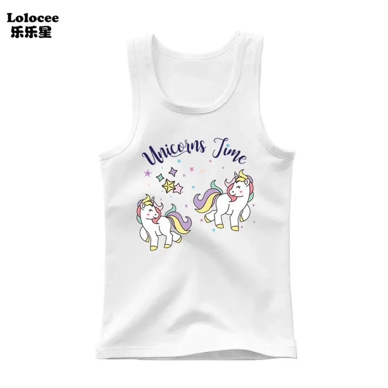 3-14years Girls Flower Unicorn Sleeveless T-shirt Kids Cartoon Singlet Children Cotton Tank Tops Summer Cute Undershirt