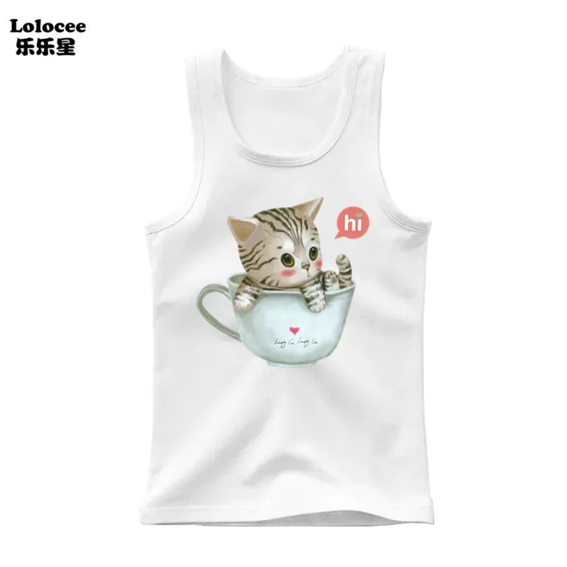 3-14years Girls Flower Unicorn Sleeveless T-shirt Kids Cartoon Singlet Children Cotton Tank Tops Summer Cute Undershirt