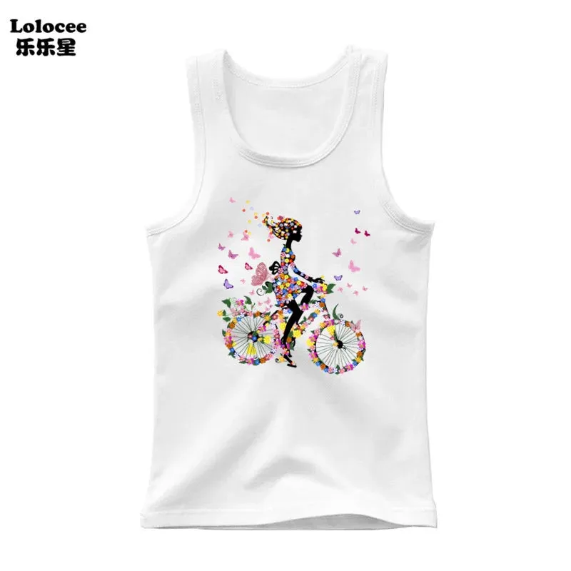 3-14years Girls Flower Unicorn Sleeveless T-shirt Kids Cartoon Singlet Children Cotton Tank Tops Summer Cute Undershirt