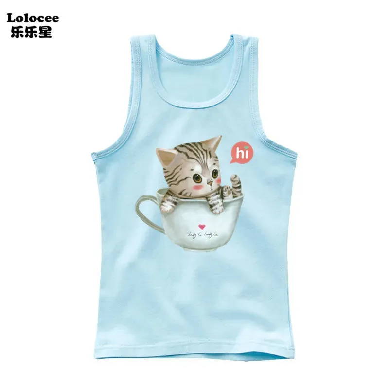 3-14years Girls Flower Unicorn Sleeveless T-shirt Kids Cartoon Singlet Children Cotton Tank Tops Summer Cute Undershirt