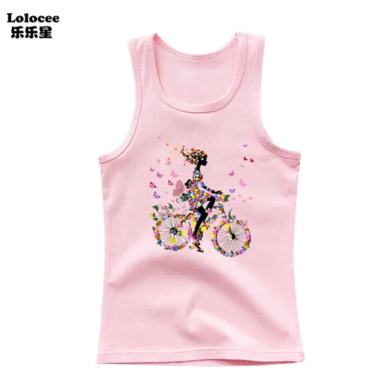 3-14years Girls Flower Unicorn Sleeveless T-shirt Kids Cartoon Singlet Children Cotton Tank Tops Summer Cute Undershirt