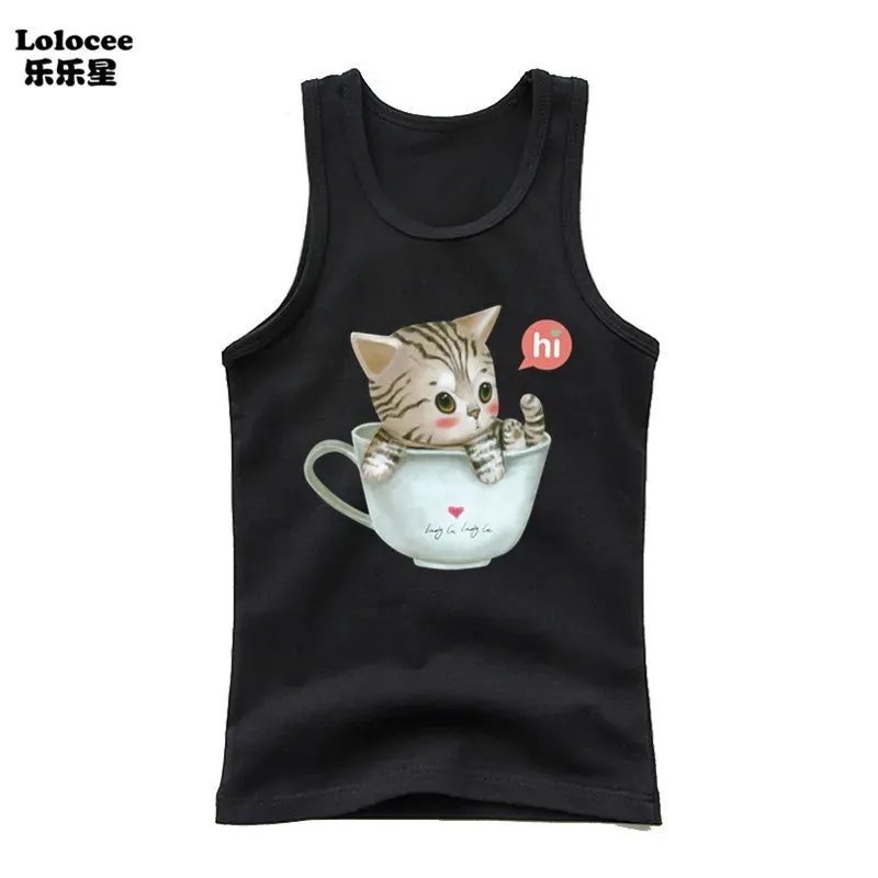 3-14years Girls Flower Unicorn Sleeveless T-shirt Kids Cartoon Singlet Children Cotton Tank Tops Summer Cute Undershirt