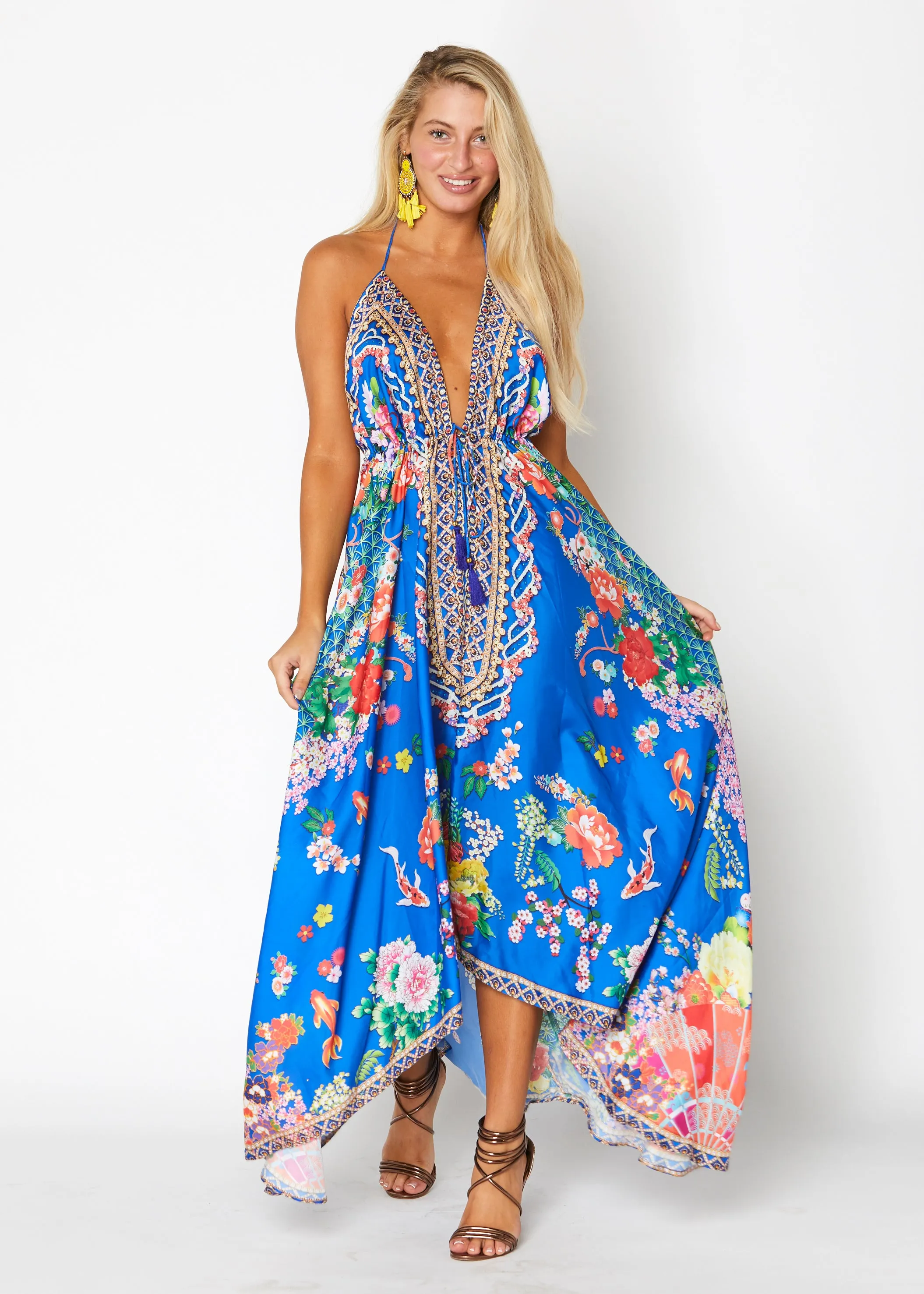 #650 SET Royal blue Hawaii dress, halter style