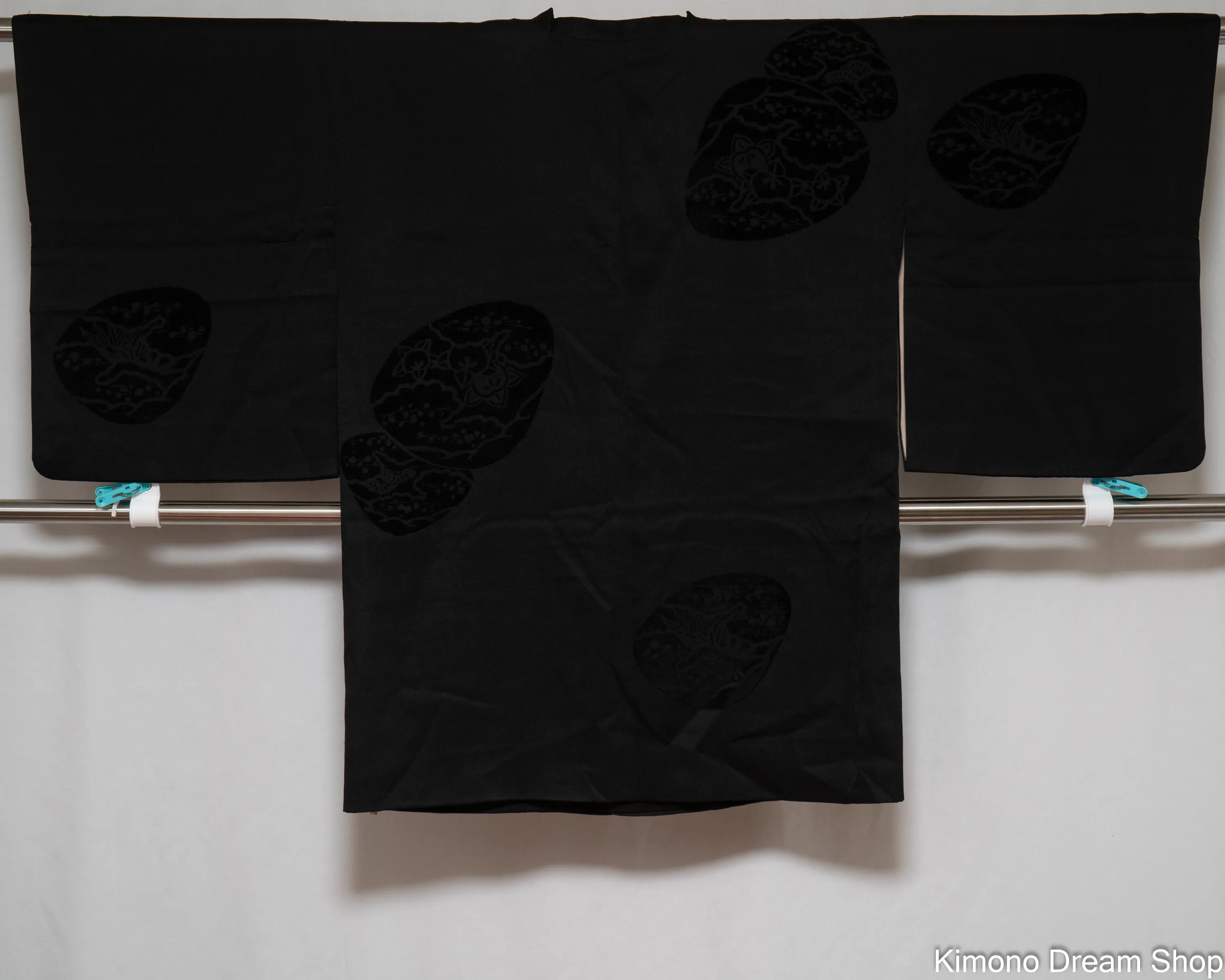 Abstract Tachibana Silk Black Haori - Vintage Kimono Jacket with Pocket - Plants Citrus Floral