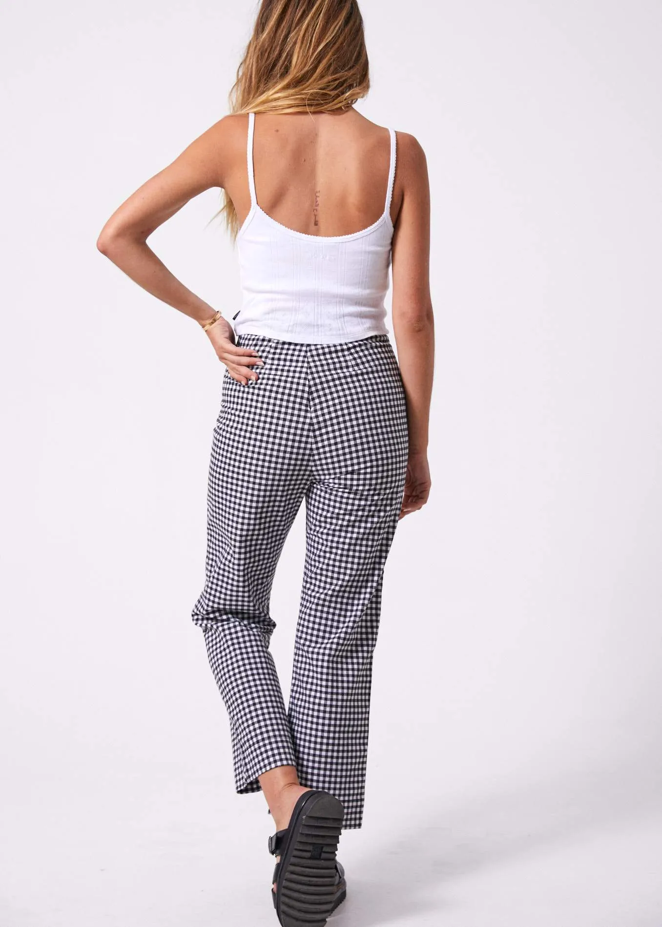 Afends Womens Ryder - Gingham High Waist Pant - Black & White
