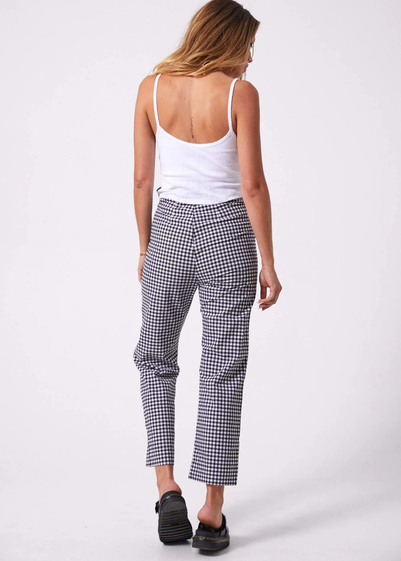 Afends Womens Ryder - Gingham High Waist Pant - Black & White