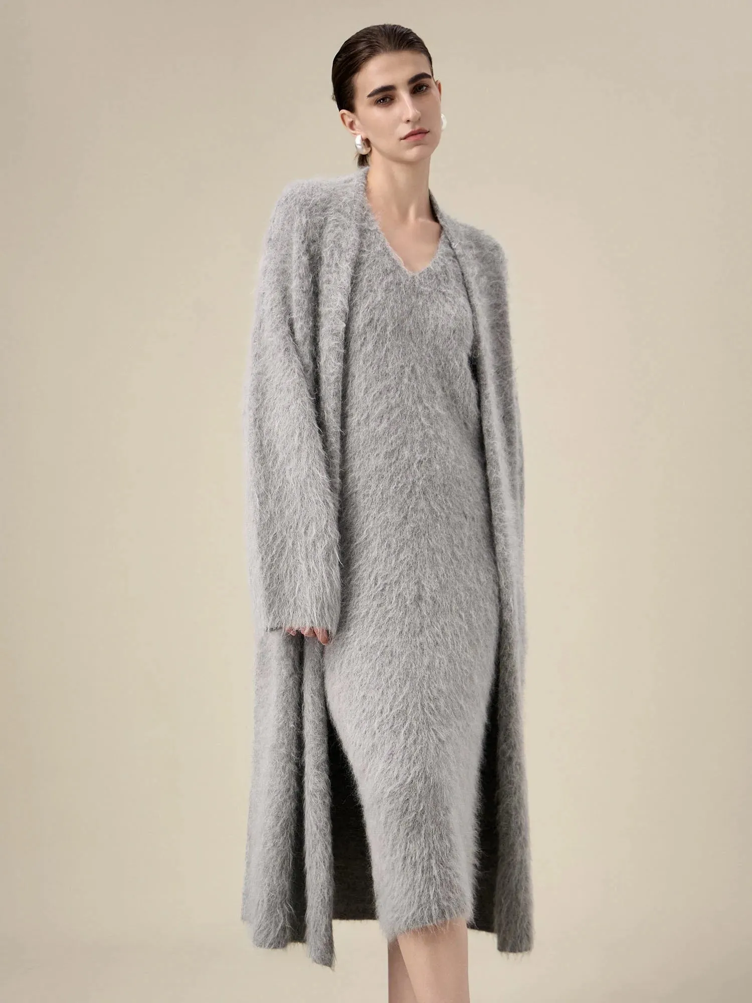 Amoretu Women's Alpaca Plush Long-Sleeve Knit Cardigan