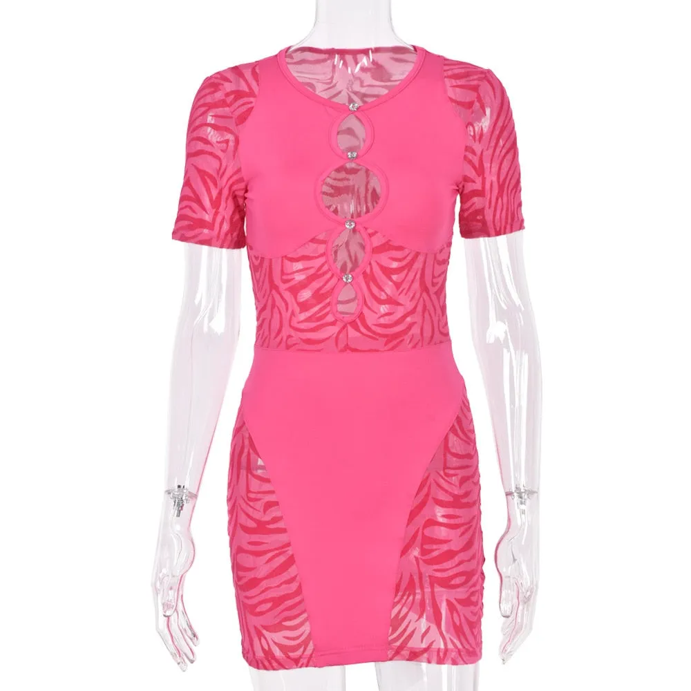 Amozae--hoco dresses  Hirigin Cut Out   Zebra Mesh Transparent Women's Mini Dress For Beach Holiday Night Club Party Bodycon Pencil Short Dresses