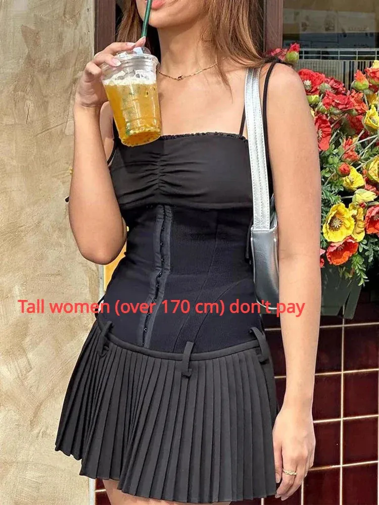 Amozae-hoco dresses   Lovely A Line Summer Dress 2024 New Arrivals Cotton Blend Casual Beige Pleated Dress Mini Sexy Holiday Dress Women