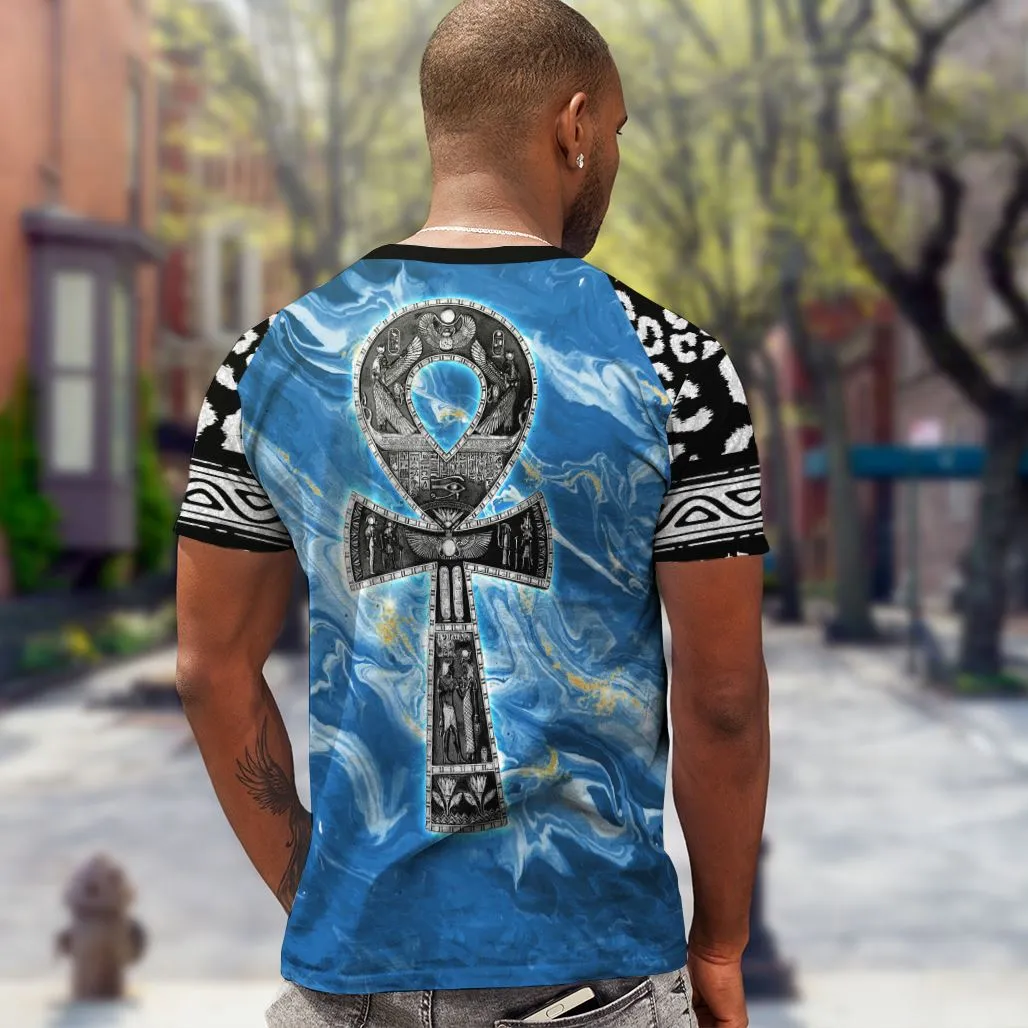Ankh On Blue Marble T-shirt