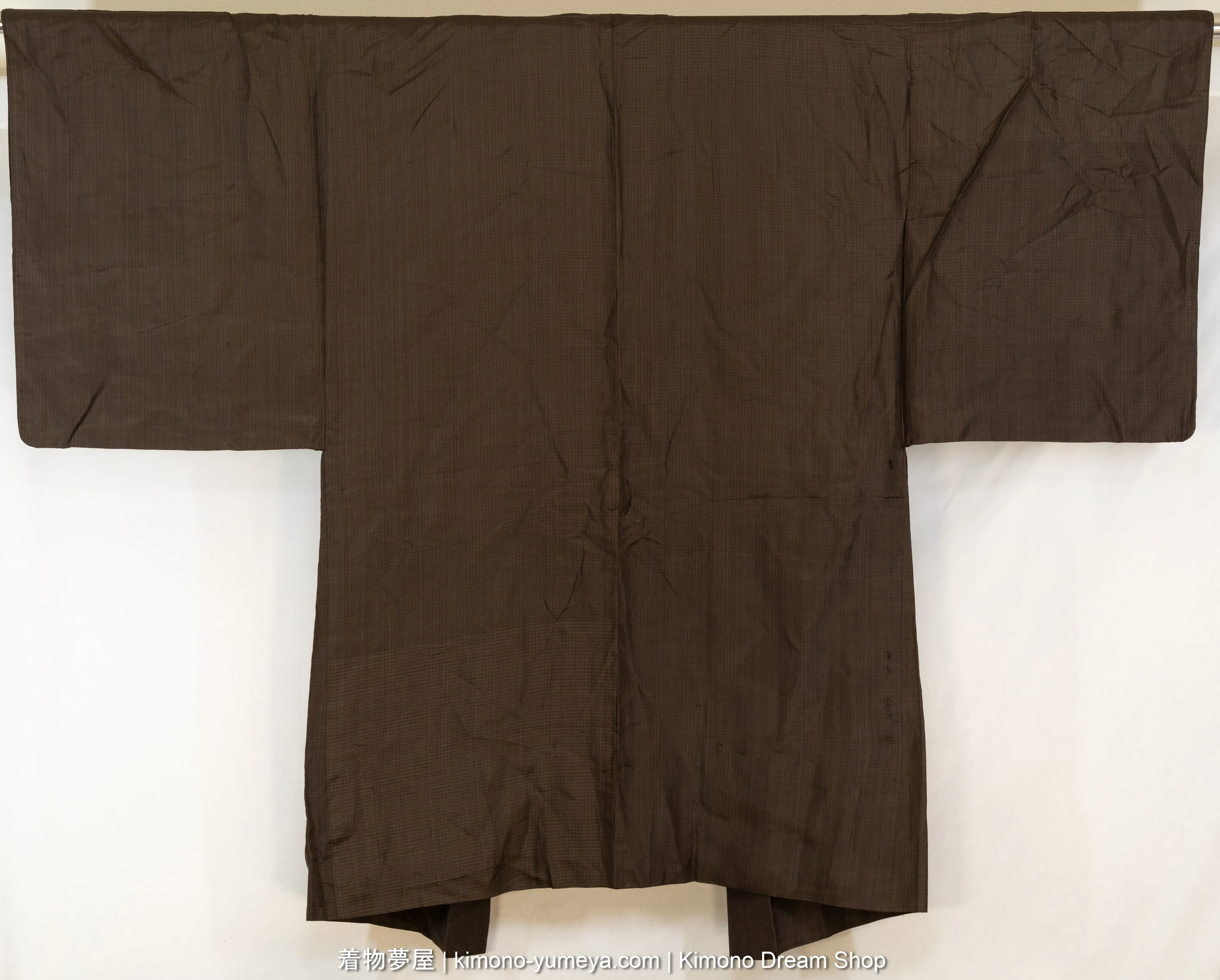 Antique Men's Haori with Koushi Pattern - Vintage Silk Kimono Jacket from Early 1900s - Brown with Black Stripes - Traditional Japanese Clothing