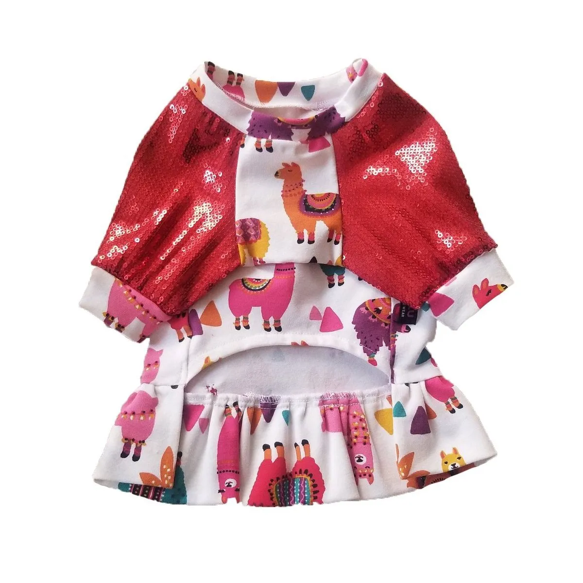 Baby Alpaca Red Sequin Sleeve Dog Dress