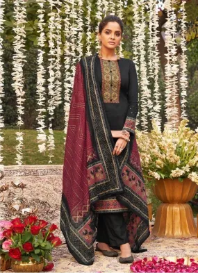 Bandhani Black Digital Printed Designer Dress Material with Neck Embroidery