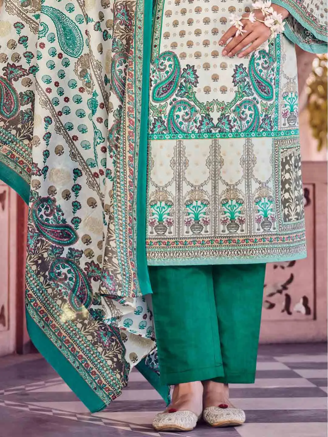 Belliza Pakistani Print Unstitched Cotton Suit Material with Embroidery
