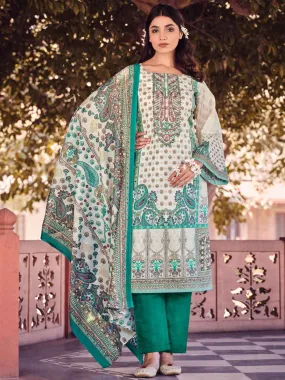 Belliza Pakistani Print Unstitched Cotton Suit Material with Embroidery