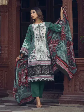Belliza Pakistani Print Unstitched Cotton Suits with Dupatta Green