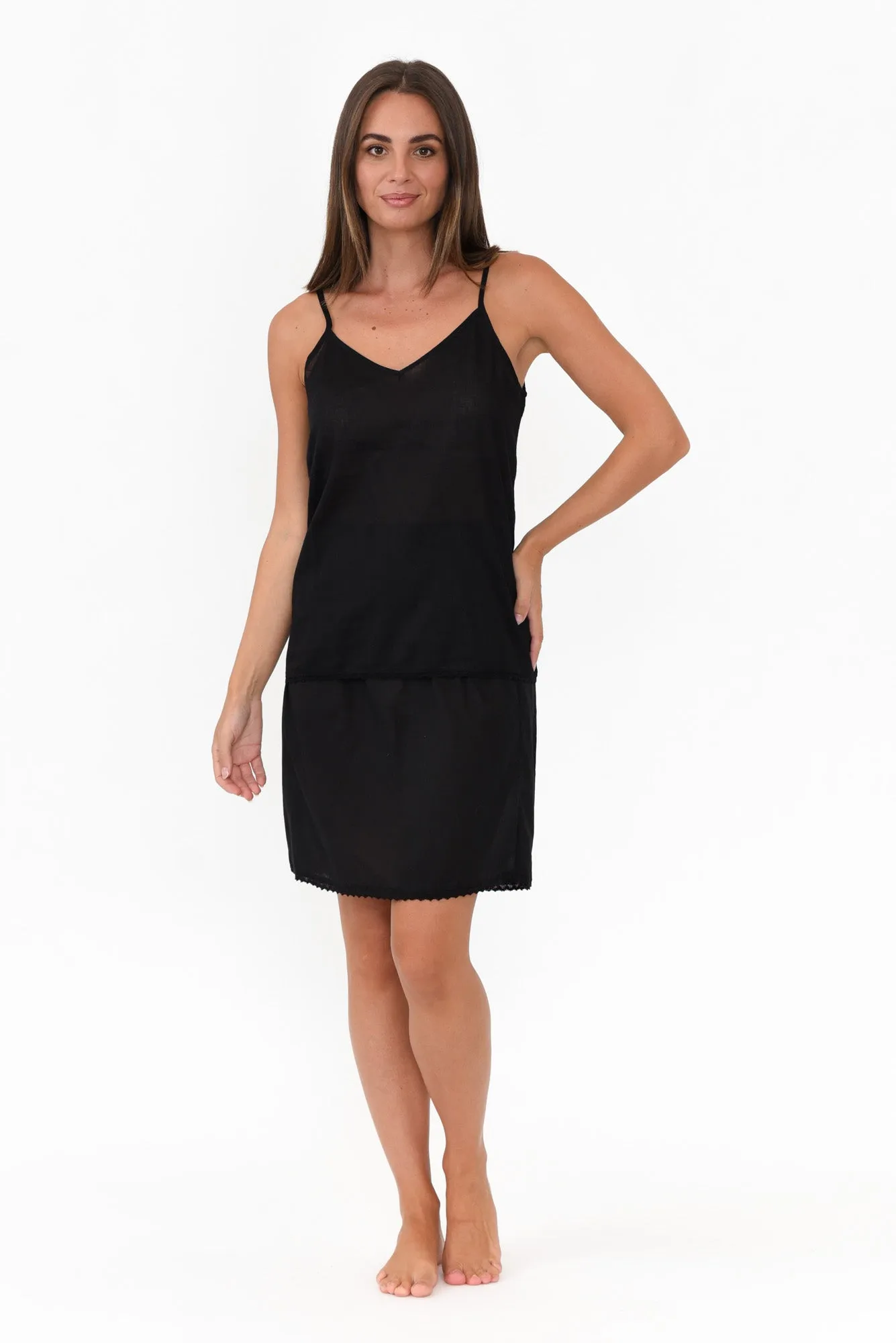 Black Cotton Slip Cami