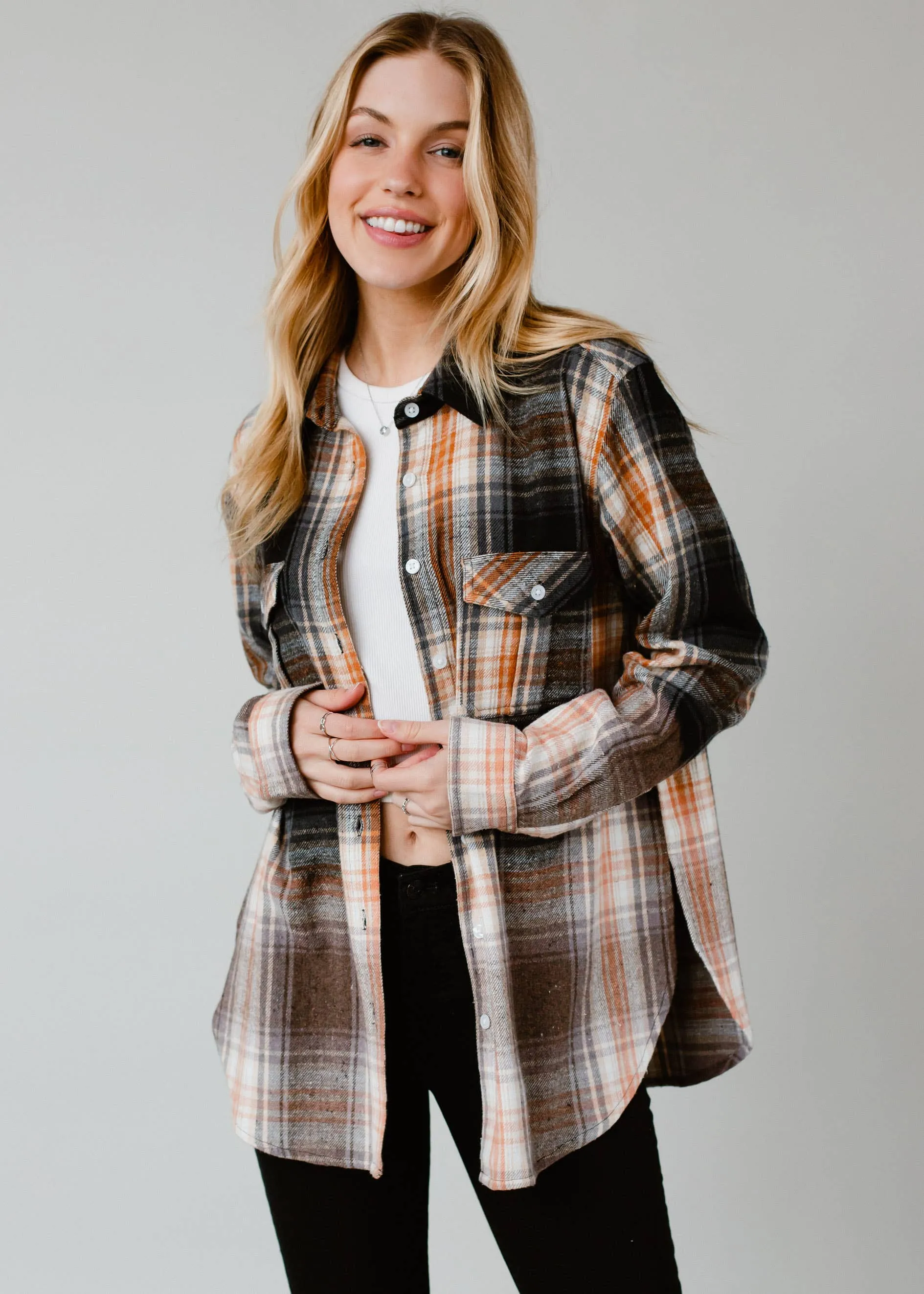 Black, Gray, Rust & Cream Plaid Flannel