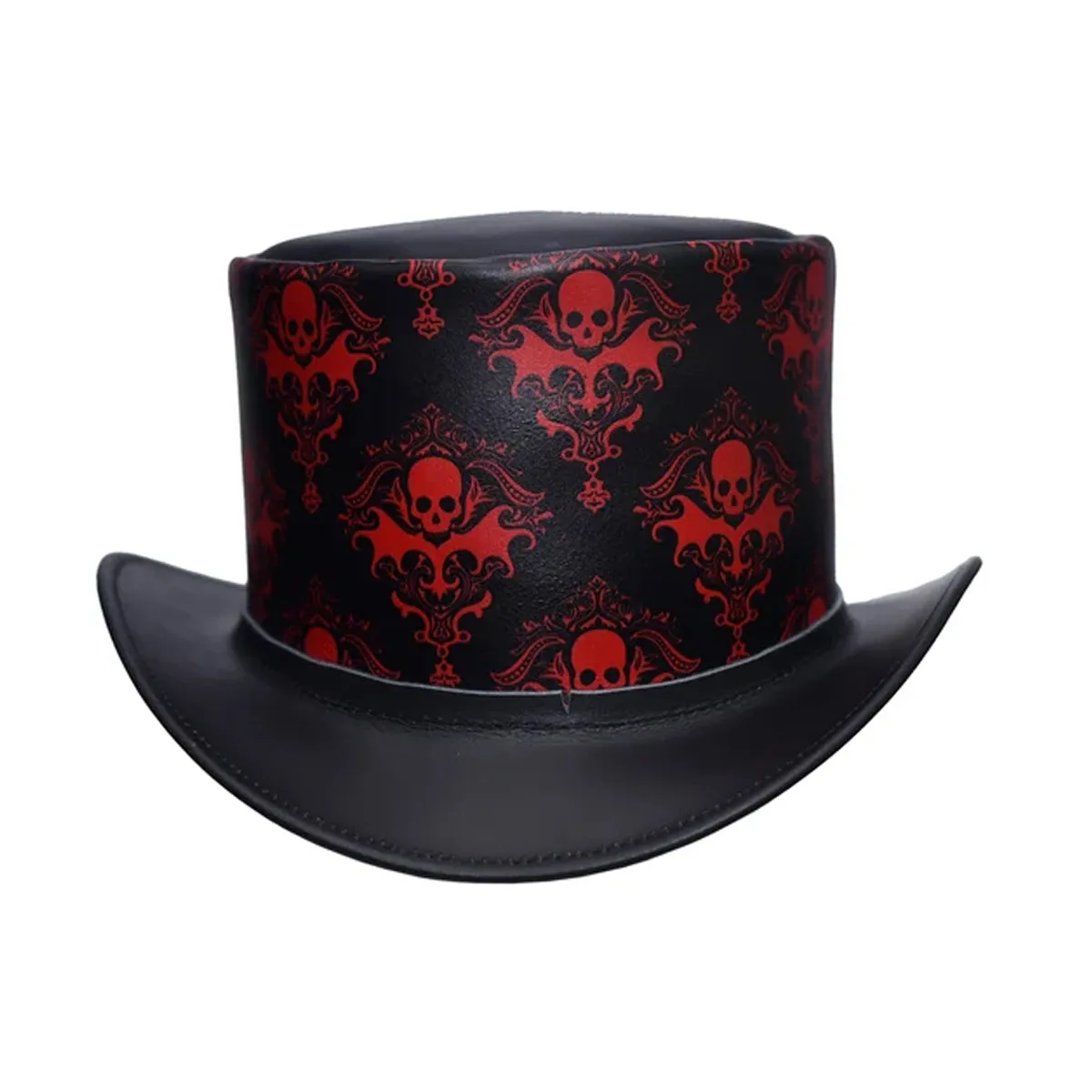 Black Leather with Red Skill Gothic Design Steampunk Top Hat