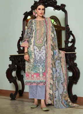 Blue Pure Cotton Pakistani Print Unstitched Salwar Suit Set for Women