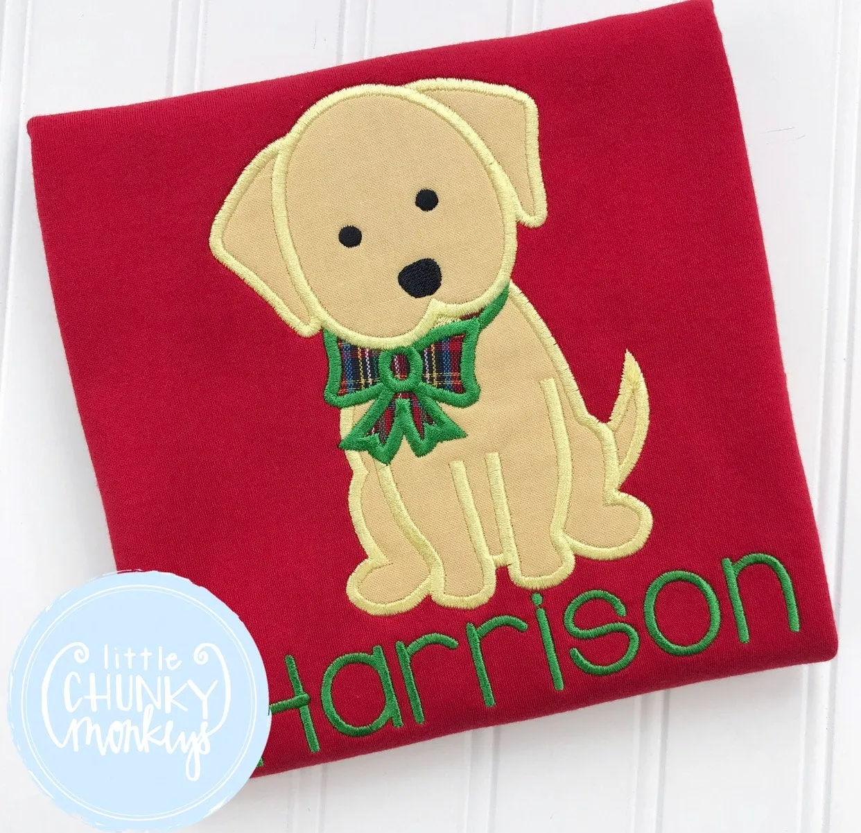 Boy Shirt - Applique Dog with Christmas Bow   Personalization