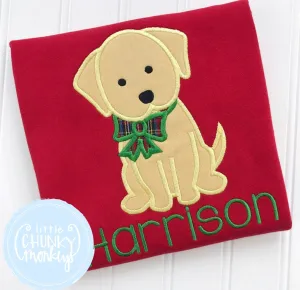 Boy Shirt - Applique Dog with Christmas Bow   Personalization