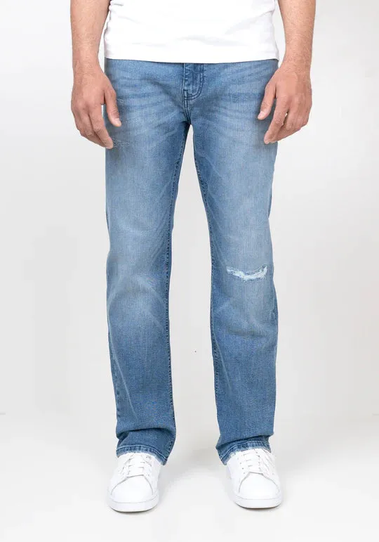 Brisk Light Blue Ripped Straight Stretch Jeans