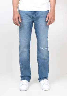 Brisk Light Blue Ripped Straight Stretch Jeans